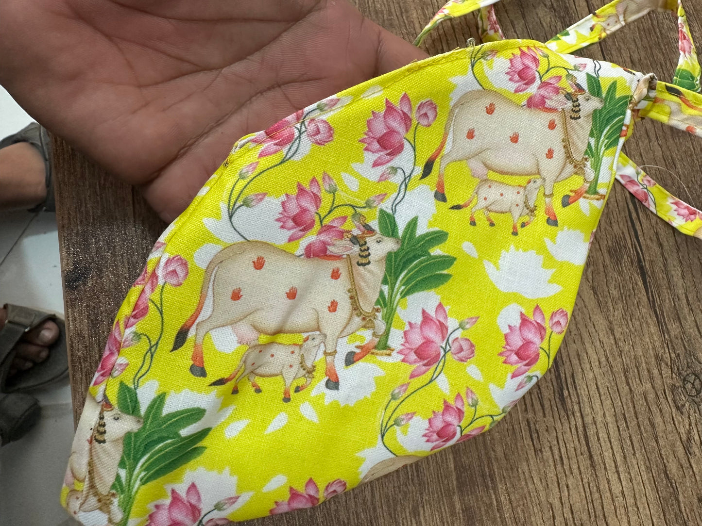 Cow print yellow bead bag