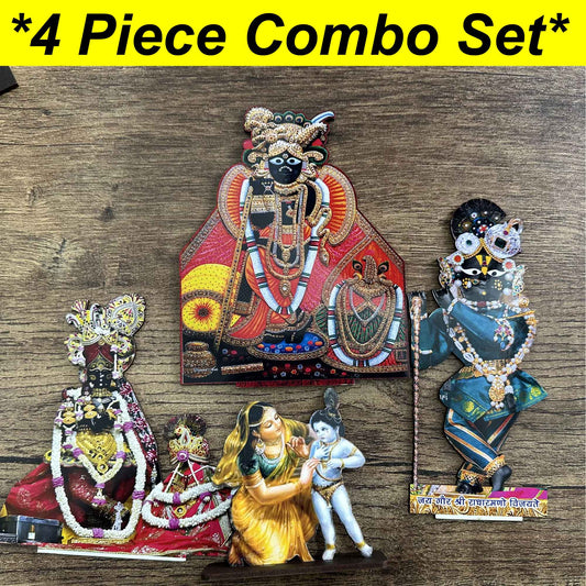 4 piece COMBO of bankey bihari, radha raman, damodar lila, Radha vallabh ji MDF cutout